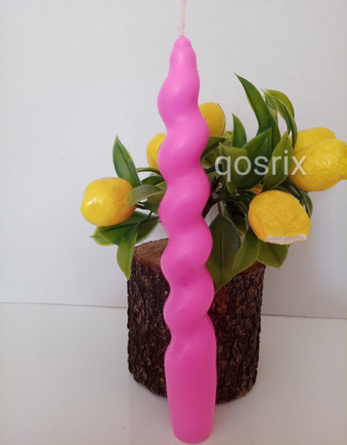 Açık Pembe Renk Italyan Burgulu Şamdan Soya Mumu Doğal Kokulu Uzun Çubuk Konik Burgu Spiral Mum 1 Adet