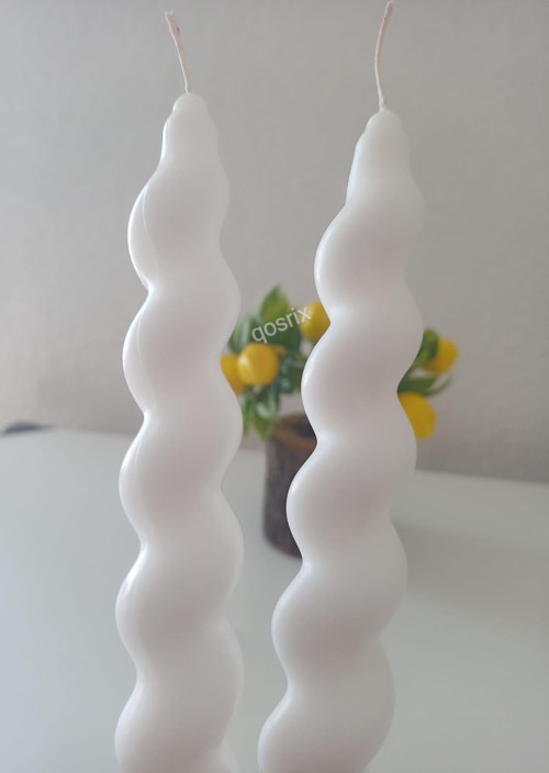 2'li Beyaz Italyan Burgulu Şamdan Soya Mumu Doğal Kokulu Uzun Çubuk Konik Burgu Spiral Mum Dekoratif