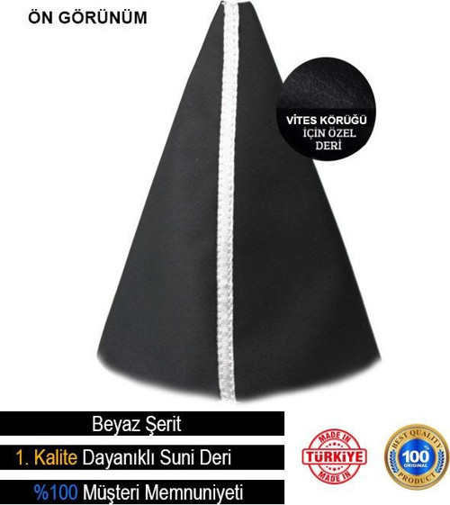 Alfa Romeo 147 İle Uyumlu Siyah Deri Özel Tasarım Beyaz Şerit Spor Dikiş Vites Körüğü