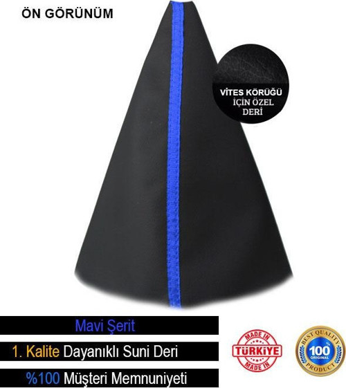 Fiat Bravo İle Uyumlu Siyah Deri Özel Tasarım Mavi Şerit Spor Dikiş Vites Körüğü