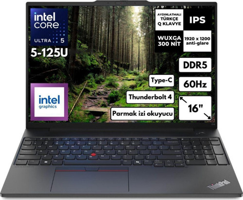 Thinkpad E16 G2 Ultra 5-125U 8 Gb Ram 512 Gb Ssd 16" Free Dos 21Ma003Mtx Kt19