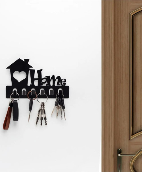 Home Siyah Metal Dekoratif Anahtar Askılığı - Pano Askılığı Home Yazılı Dekoratif Anahtarlık