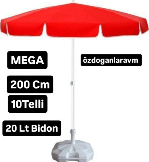 Özdoganlaravm Kırmızı Havuz Bahçe Balkon Plaj 2 Mt 10 Telli Polyester Şemsiye + Bidon