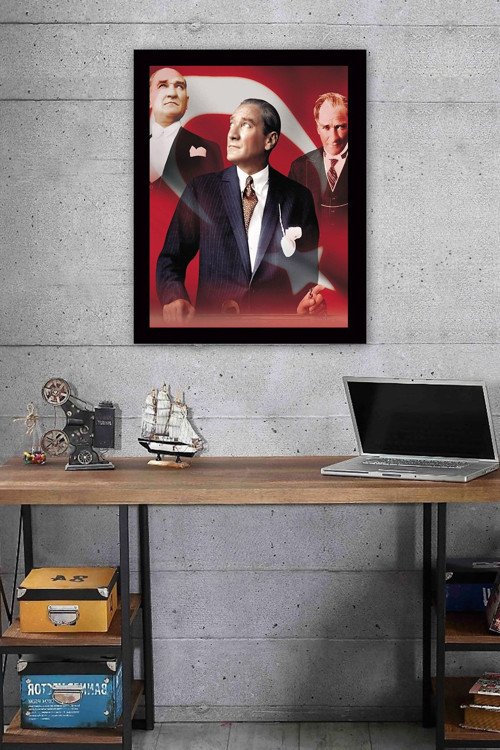 Siyah Çerçeveli Atatürk Tablosu 65 cm x 90 cm
