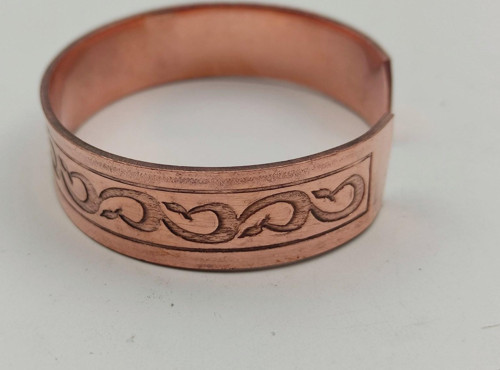 Bakır Bileklik 1,5x17,5 cm Kalemkar El İşlemesi Doğal Saf Bakır M7