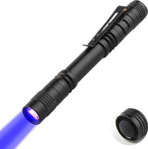 395nm Ultraviyole UV Kalem El Feneri - Alüminyum Darbeye Suya Dayanıklı Cep Feneri Klipsli Kalem Fener Blacklig