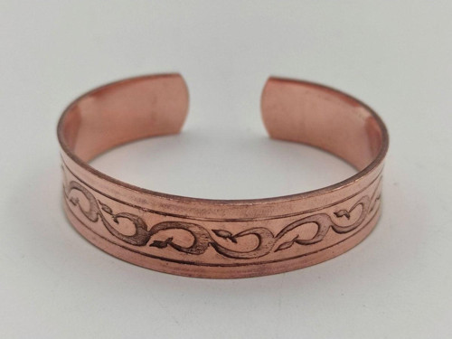 Bakır Bileklik 1,5x17,5 cm Kalemkar El İşlemesi Doğal Saf Bakır M7