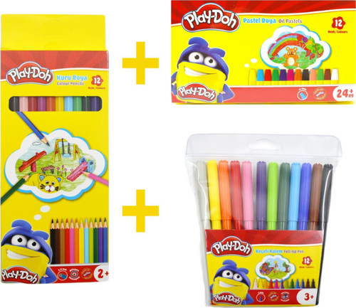 12 Renk Kuru Boya 12 Renk Pastel Boya 12 Renk Keçeli Kalem Set