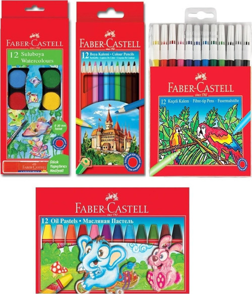 4'lü Boya Seti (12'li Kuru-Sulu-Pastel-Keçeli Boya)