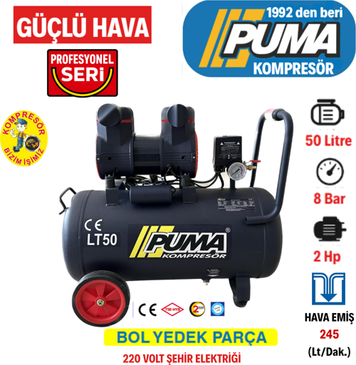 50 LT HAVA KOMPRESÖRÜ 2HP (YAĞSIZ-HIZLI DOLDURAN)