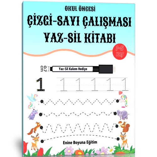 Okul Öncesi Çizgi-Sayı Çalışması Yaz-Sil Kitabı - Enine Boyuna Eğitim