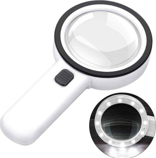 30X 95 Mm Çift Hd Optik Cam Lens El Büyüteç 1 Uv 12 Led Işıklı