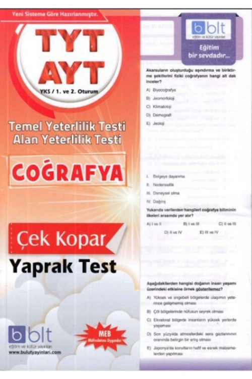 Bulut Tyt Ayt Coğrafya Yaprak Test 1. Ve 2. Oturum (Yeni) - Bulut Eğitim Ve Kültür Yayınları