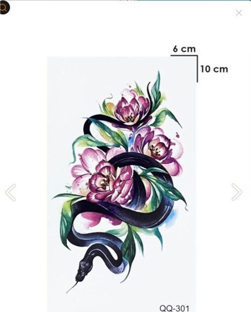 Renkli Yılan Gül Göğüsarası Sırt Bacak Kasık Geçici Dövme Tattoo