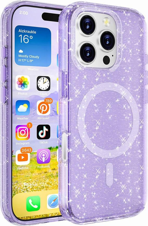 iPhone 16 Pro Max Kılıf Magsafe Şarj Özellikli Parlayan Simli Saydam Renkli Allstar Kapak