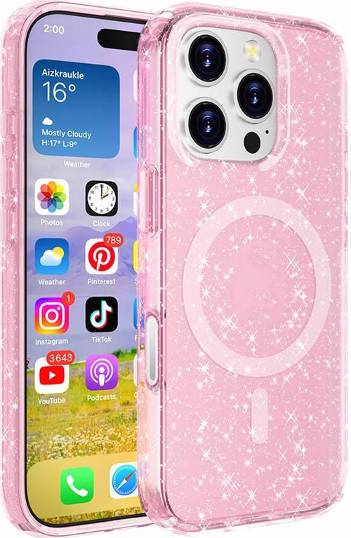 iPhone 16 Pro Max Kılıf Magsafe Şarj Özellikli Parlayan Simli Saydam Renkli Allstar Kapak
