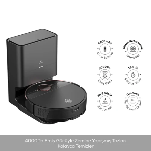 Vantuz Off-Road Premium 3in1 Otomatik Toz Hazneli Konuşan Robot Süpürge