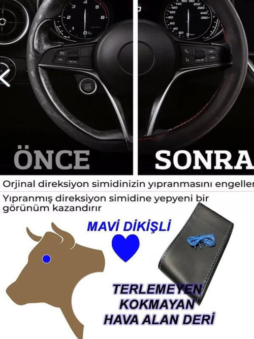 Chevrolet Tahoe Uyumlu Araç,oto Direksiyon Kılıfı Mavi Dikiş