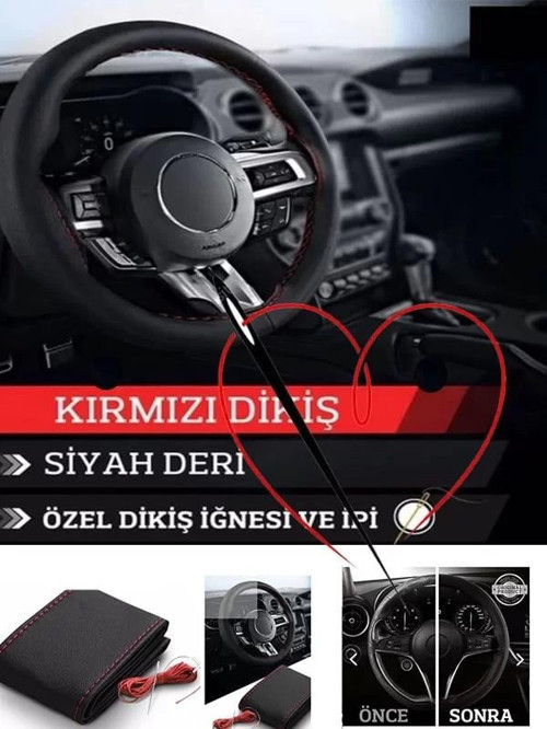 Volkswagen Passat B7 Varıant Uyumlu Araç,araba,oto Direksiyon Kılıfı Kırmızı Dikiş