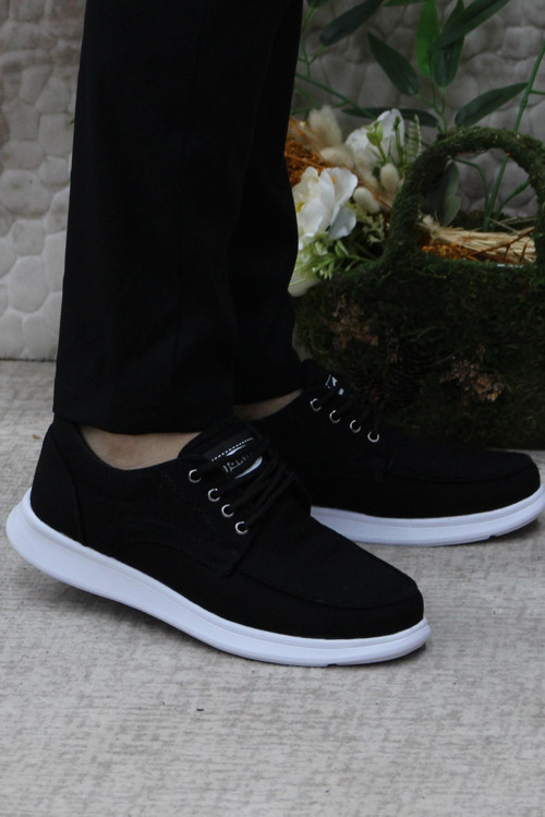 Dks 023 Siyah Beyaz Hafif Rahat Keten Sneaker Erkek Ayakkabı