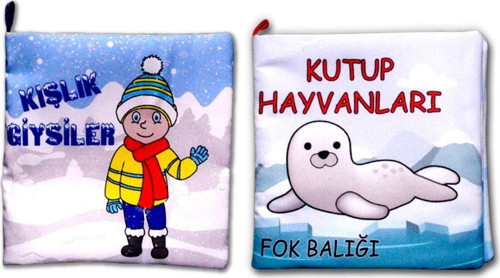 2 Kitap Tox Kutup Hayvanları ve Kışlık Giysiler Kumaş Sessiz Kitap T056 T052 - Bez Kitap , Eğitici Oyuncak , Yumuşak ve