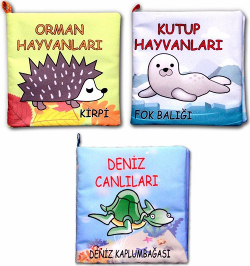 3 Kitap Tox Orman, Deniz ve Kutup Hayvanları Kumaş Sessiz Kitap T055 T056 T059 - Bez Kitap , Eğitici Oyuncak , Yumuşak v