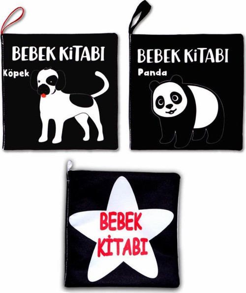 3 Kitap Tox Siyah-Beyaz Evcil, Vahşi Hayvanlar ve Bebek Kumaş Sessiz Kitap T060 T137 T138 - Bez Kitap , Eğitici Oyuncak