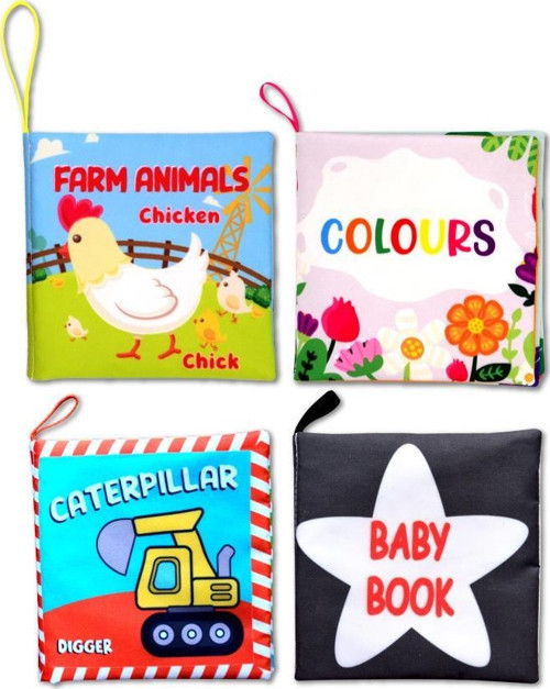 4 Kitap Tox İngilizce Renkler , İş Makineları , Çiftlik Hayvanları ve Bebek Kumaş Sessiz Kitap E118 E119 E136 E129 - Bez