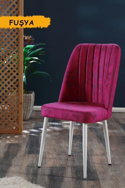 Vento Sandalye - Milas Fuşya - Metal Beyaz Ayak - Salon Sandalyesi / Mutfak Sandalyesi