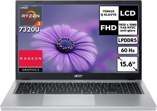 A315-24 Ryzen 3 7320U 8 GB 512 GB SSD 15.6″ FHD Windows 10 Pro Notebook NX.KDEEY.00C BT8