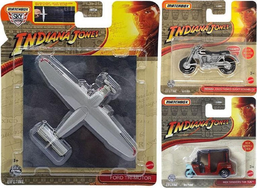 3 Araç İndiana Jones Set - Ford Tri-Motor & Ducati Scrambler & Mbx Tangiers Tuk Tuk (1/64)