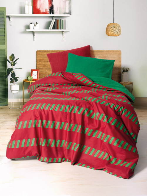 Festive Tek Kişilik Lastikli Çarşaflı Nevresim Takımı Holly Yeşil