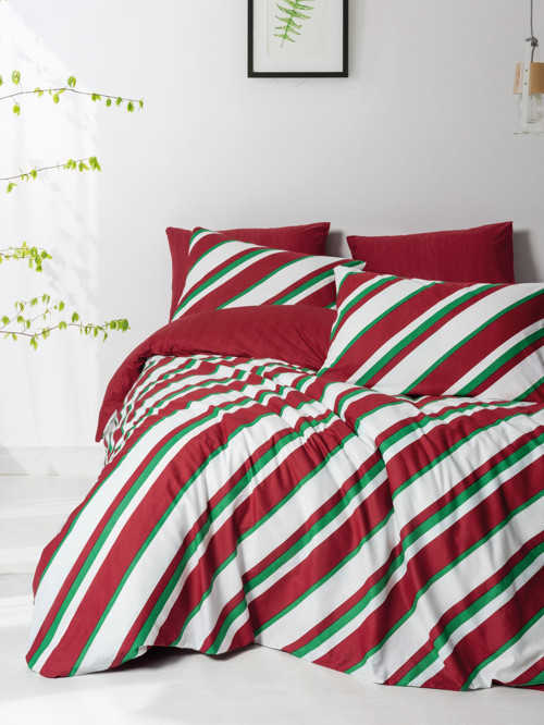 Festive Çift Kişilik Lastikli Çarşaflı Nevresim Takımı Merry Kırmızı