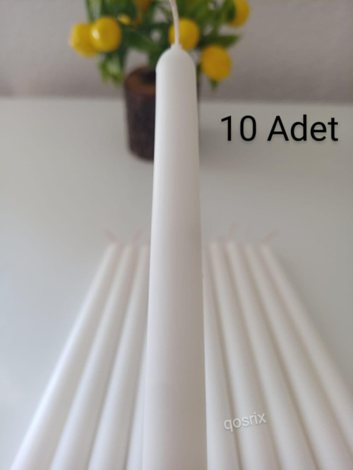 10'lu Beyaz Şamdan Soya Mumu 1. Kalite Soya Doğal Vanilya Kokulu Uzun Çubuk Konik Mum Dekoratif