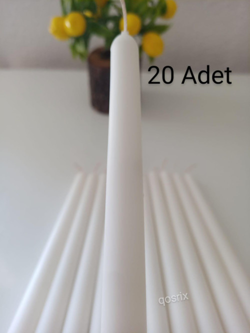 20'li Beyaz Şamdan Soya Mumu 1. Kalite Soya Doğal Vanilya Kokulu Uzun Çubuk Konik Mum Dekoratif