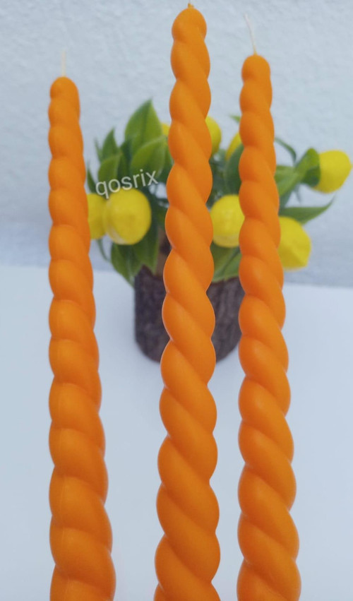 3'lü Turuncu Burgulu Şamdan Mumu 1. Kalite Soya doğal kokulu Uzun Çubuk Konik Burgu Spiral Mum Dekoratif