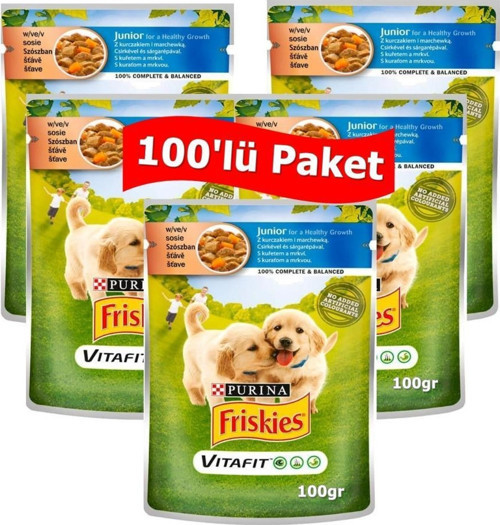 Junior Tavuklu ve Havuçlu Yavru Yaş Köpek Maması 100 gr*100 Adet