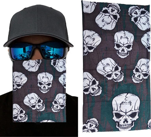 Kahve Yeşil Renk Üzeri Likralı Çoklu Kafatası Baskılı Baf Buff Bandana 25x48 cm