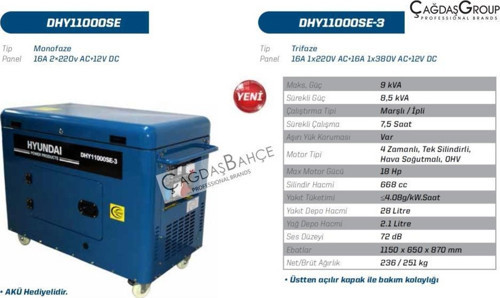 DHY11000SE-3 TRİFAZE 9 KWA MARŞLI DİZEL SESSİZ JENERATÖR