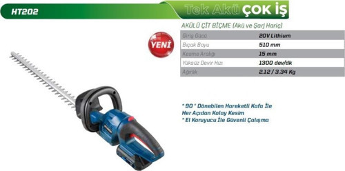 Hyundaı HT202 Akülü Çit Biçme Makinesi Akü ve Şarj Aleti Hariçtir