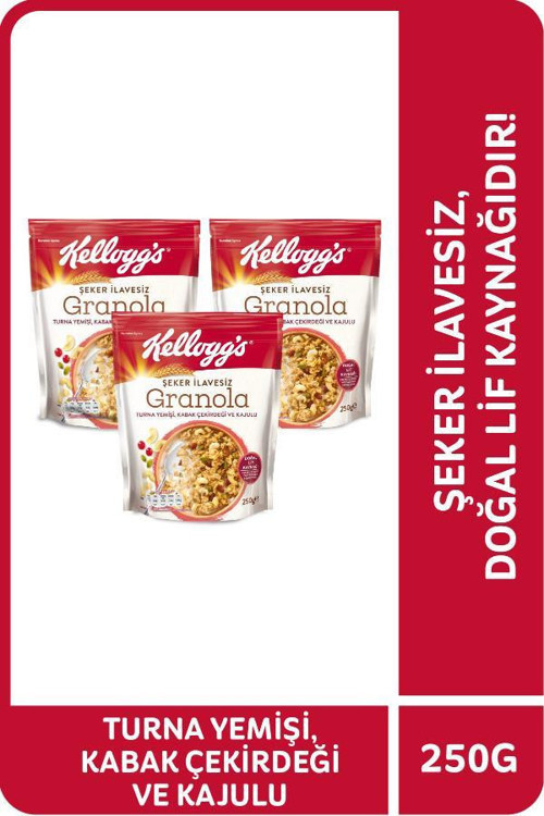 ŞEKER İLAVESİZ GRANOLA TURNA YEMİŞİ, KABAK ÇEKİRDEĞİ VE KAJULU 250 GR x3 ADET ,%42 YULAF İÇERİR, LİF KAYNAĞI