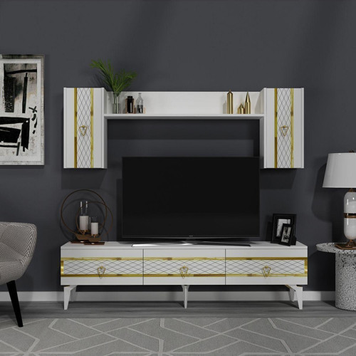İppek 180 Cm Tv Ünitesi Takımı Beyaz-Altın