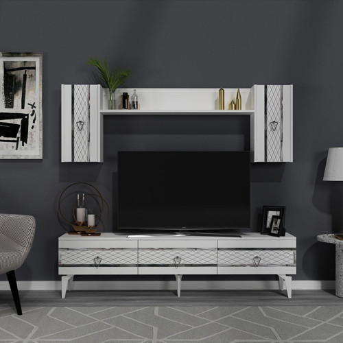 İppek 180 Cm Tv Ünitesi Takımı Beyaz-Gümüş