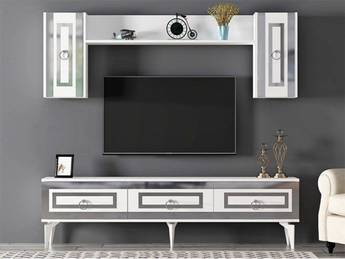 Karrya 180 Cm Tv Ünitesi Beyaz Gümüş