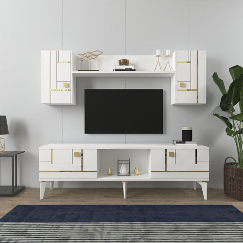 Maddera 150 Cm Tv Ünitesi Takımı Beyaz-Altın