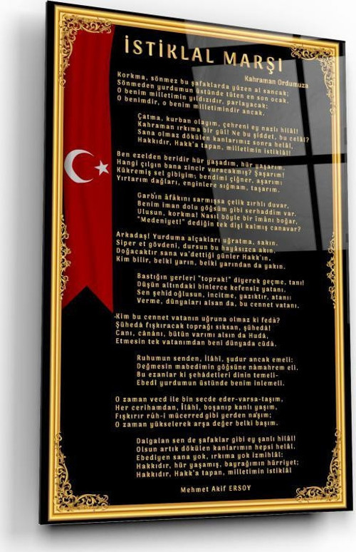 İstiklal Marşı Cam Tablo | Hediyelik, Dekoratif, Ofis, Mutfak