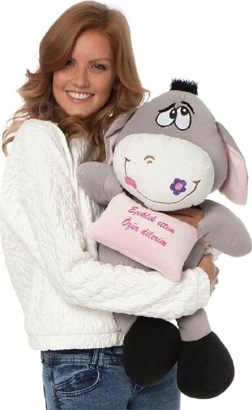 Oyuncak Peluş Eşek 97 Cm Eşeklik Ettim Özür Dilerim Mesajlı "Sevgililer Gününe Özel