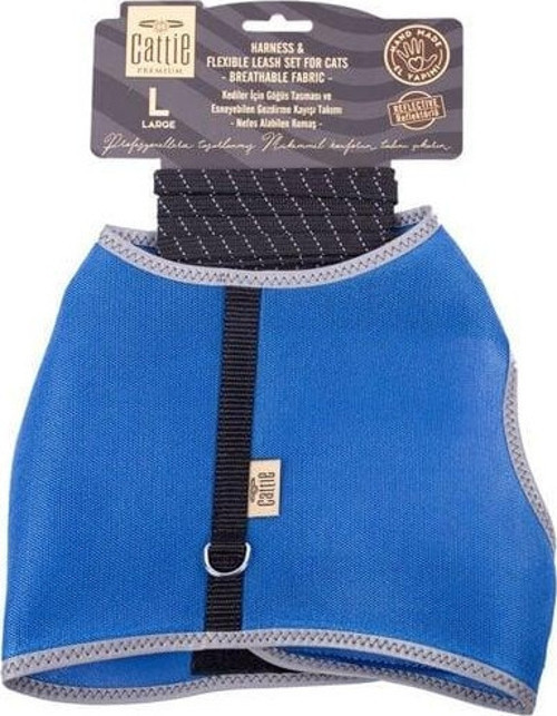 Havalı Dokuma Kedi Göğüs ve Gezdirme Takımı Large Royal Mavi 1.5x30-40 Cm - Petshopundan