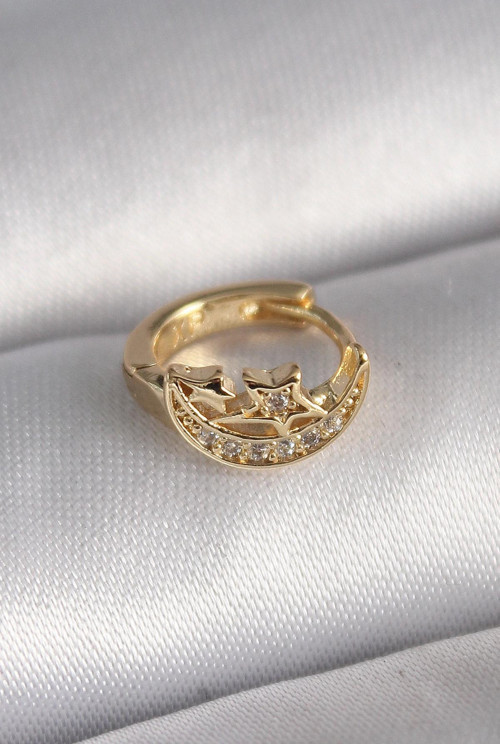 316L Çelik Gold Renk Zirkon Taşlı Ay Yıldız Model Tragus Piercing - TJ-PR1322
