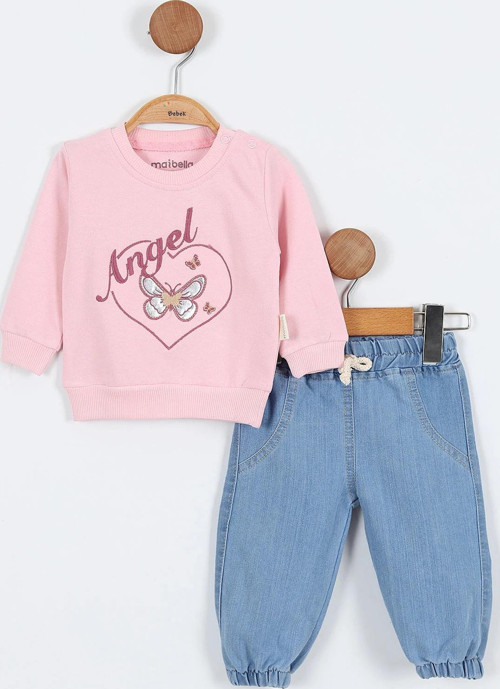 Kelebek Desen Sweatshirt Pantolon Kız Bebek Alt Üst Takım Kız Bebek İkili Takım Kız Bebek 2li Takım